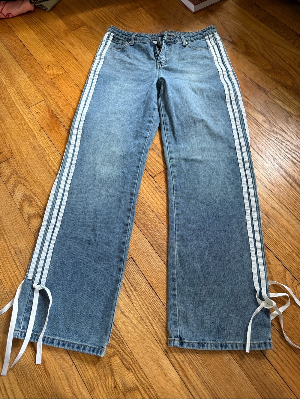 Women’s Light Blue Flare Jeans with White Side Stripes